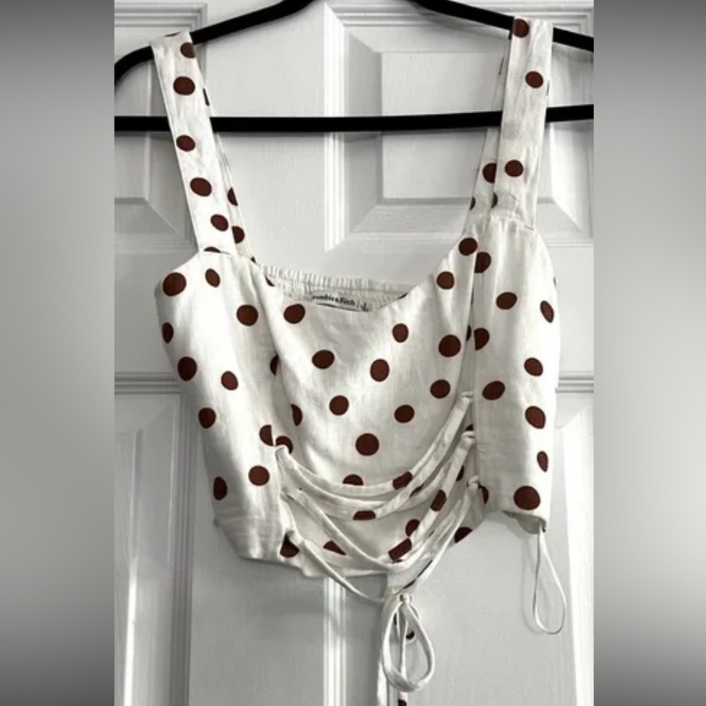 Abercrombie & Fitch linen White and Brown Polka Dot Top size small